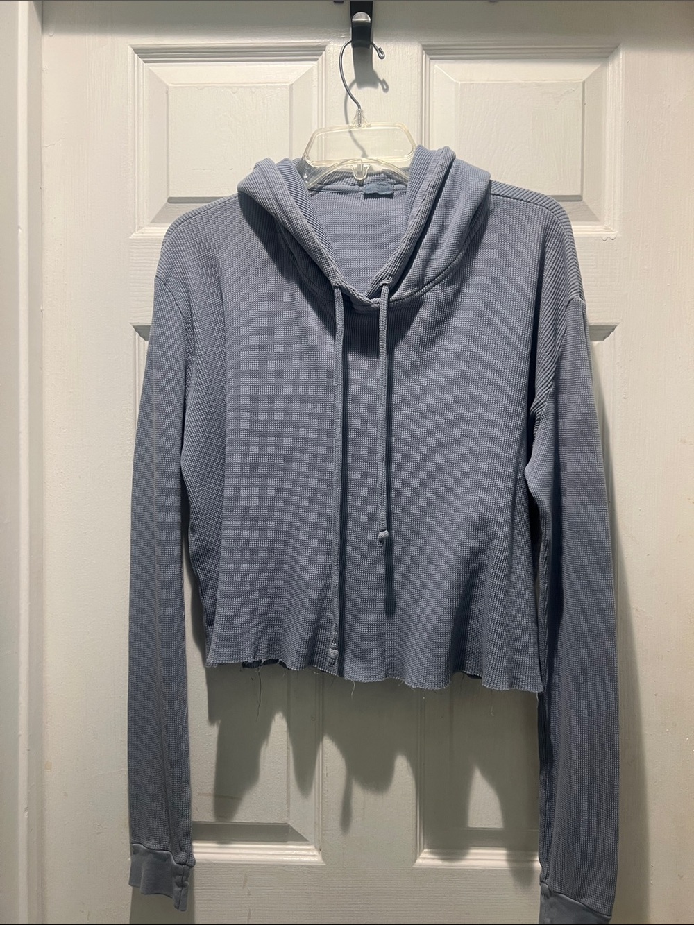 Brandy Melville Light Blue Cropped Waffle Hoodie